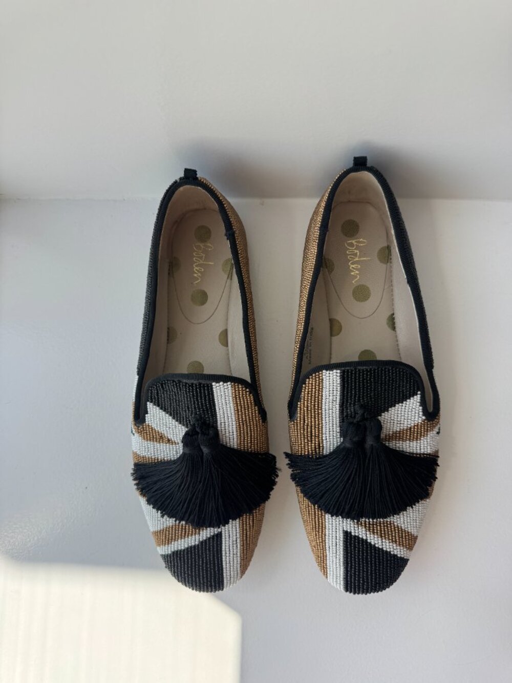 Boden Evelina Beaded Tassel Loafers Black Tan EU 38 - Picture 4 of 12